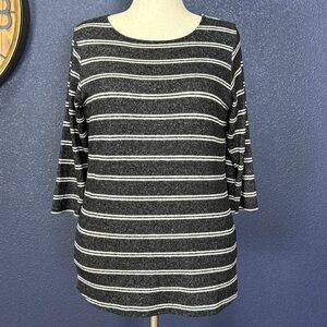 Colette Dark Charcoal and White Striped 3/4 Sleeve Top | XL